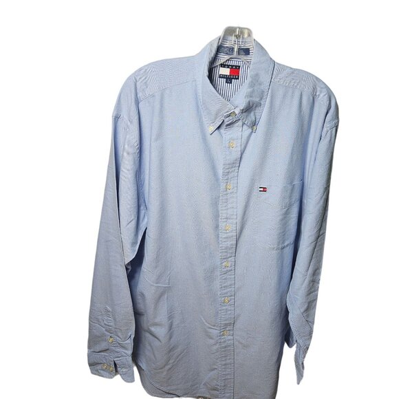 Tommy Hilfiger Mens Button-Up Shirt L Blue 100% Cotton - Picture 1 of 6